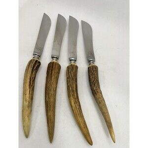 4 Vintage SOLINGEN BARON Germany Stag Handle Steak Knife knives rustic